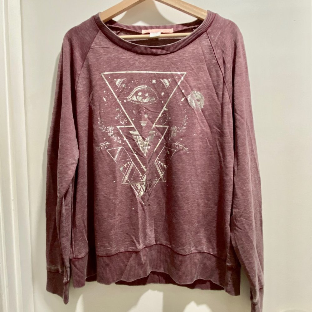 (3) Rebellious. One Grunge Goth Punk Washed celestial Cotton Sweater Tunic Top L